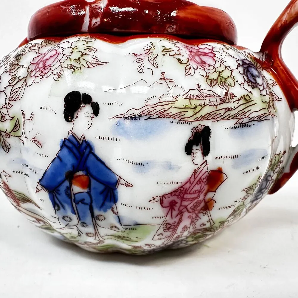 Vintage Japanese Geisha Girl Porcelain Creamer Sugar Bowl Mismatched Lot 6pc